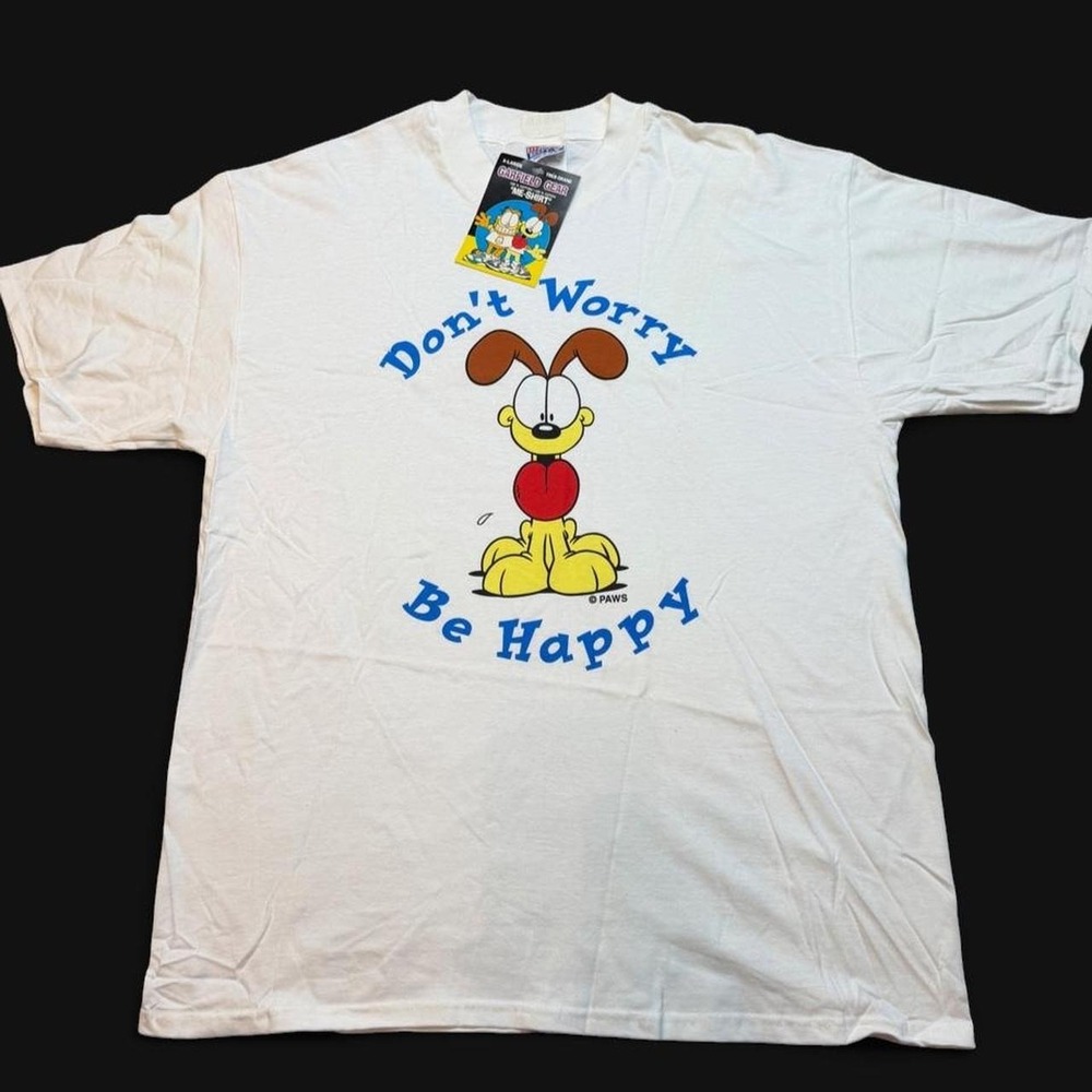 Vintage Garfield Odie Don't Worry Be Happy Cotton T-Shirt Size XL Brand New